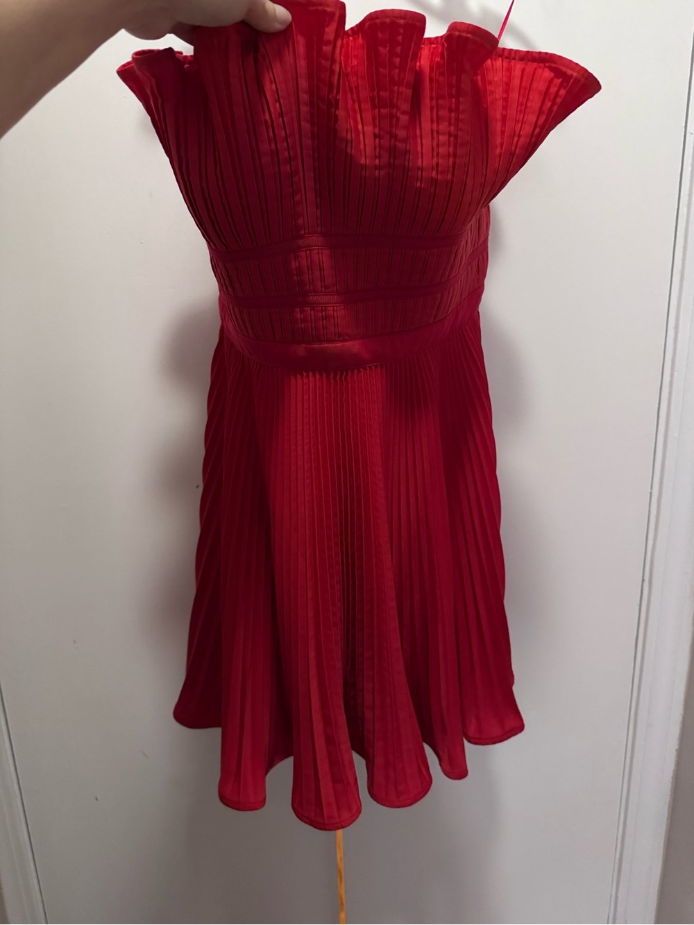 AMUR Red Strapless Ruffle Pleated Mini Dress - Picture 3 of 6
